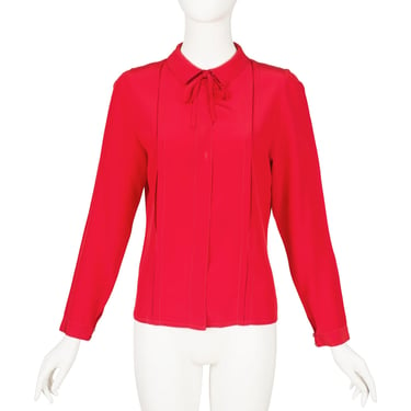 Chloé by Karl Lagerfeld 1970s Vintage Red Silk Collared Button-Up Blouse 