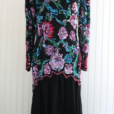 Beaded - Floral -  Chiffon - Cocktail Dress - High-low - by Destinee - Marked size 12 