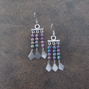 Multicolor hematite and silver chandelier earrings 