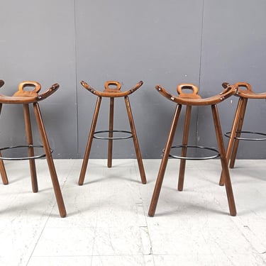 Mid century brutalist bar stools - set of 5, 1960s - vintage wooden bar stools - brutalist stools - oak bar stools - vintage bar stools 