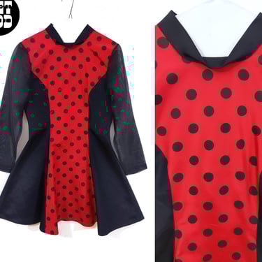 Cute Vintage 60s 70s 80s Red Black Polka Dot Dolly Dress 