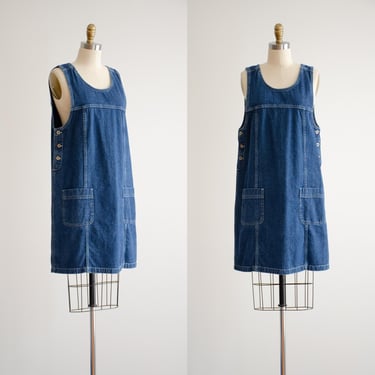 denim pinafore dress 90s y2k vintage short loose overall mini dress 