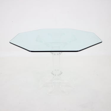 1970s Lucite Dining Table with Glass Top, Charles Hollis Jones Style 