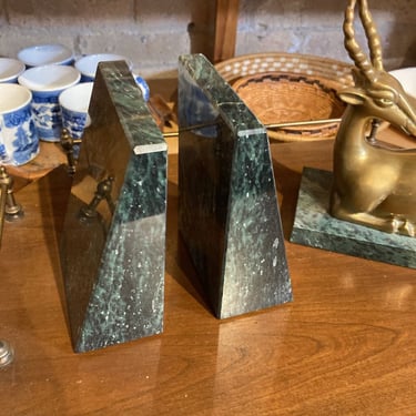 Pair green natural travertine stone bookends
