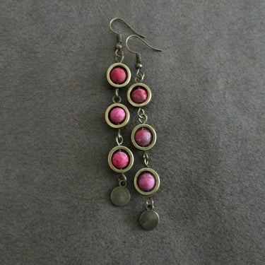 Pink jasper and bronze dangle earrings 