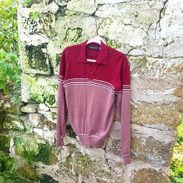 Vintage 1970's Knit Colorblock Striped Polo Sweater / S to M / Townsley / Rugby 