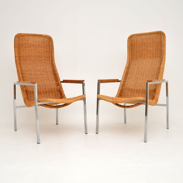 Pair of Vintage Chrome & Rattan Armchairs by Dirk Van Sliedrecht