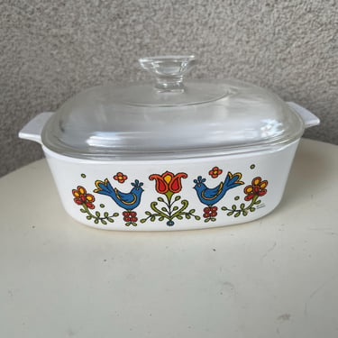 Vintage 1975 Corning Ware Casserole Dish Festival Friendship Blue Birds 2 Quart 