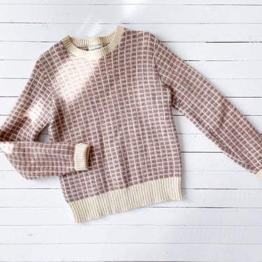 cute cottagecore sweater | 80s 90s vintage L.L. Bean cream pink rose wool plaid sweater 