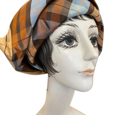 vintage 1960s Jack McConnell plaid satin hat 60s millinery avant garde style mcm 