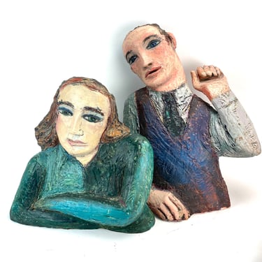 Susan Low-Beer 1980’s Ceramic Sculptures Couple 1 Man & Woman sgnd Canadian 