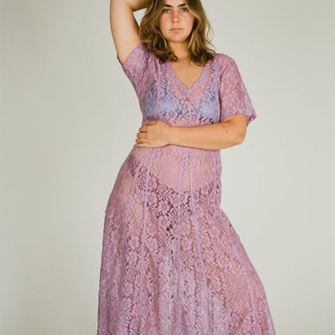 Vintage Purple Lace Maxi Dress