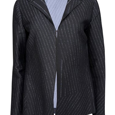 Lafayette 148 - Black w/ Blue & Metallic Silver Pinstripe Print Blazer Sz M