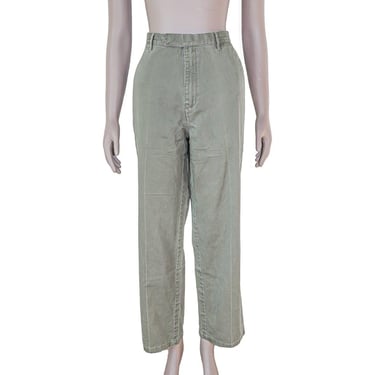 Vintage 80s Military Green High Waist Trousers Summer Casual Cotton Pants Small 