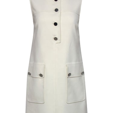 Etcetera - Cream Mock Neck Shift Dress w/ Oversized Silver Buttons Sz 0