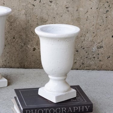 White Pedestal Vase/urn, neutral home decor, grandmillennials, old new decor, Parisian decor, bookshelf vase, botanical vase 
