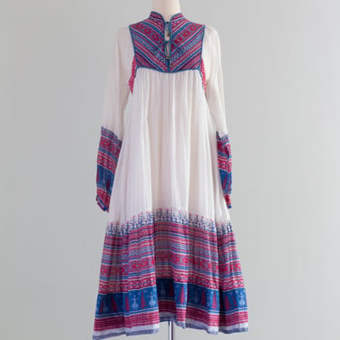 Rare 1970s Cotton Gauze Indian Dress By Phool / Medium