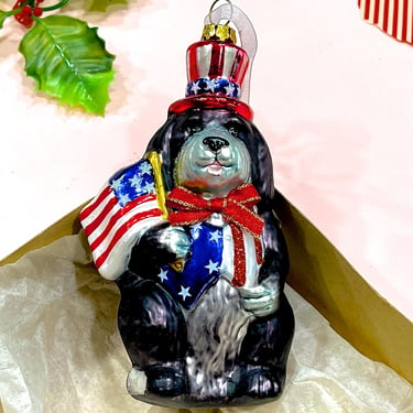 VINTAGE: Patriotic Dog Christmas Ornament - Dog With Flag - Holiday Ornament - Christmas Tree Decoration - Xmas 