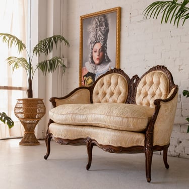 Victorian Loveseat in Gold Satin