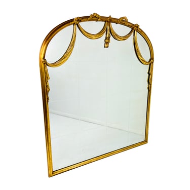 #1424 Antique Giltwood Draped Swag & Ribbon Mirror