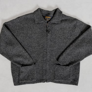 GREY WOOL CARDIGAN zip up vintage charcoal sweater jumper oversize / Large 