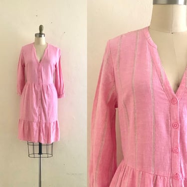 vintage pink striped dress // pink summer babydoll dress 