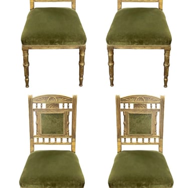 Set of Four American Gilt Wood &amp; Green Velvet Chairs, c. 1920's