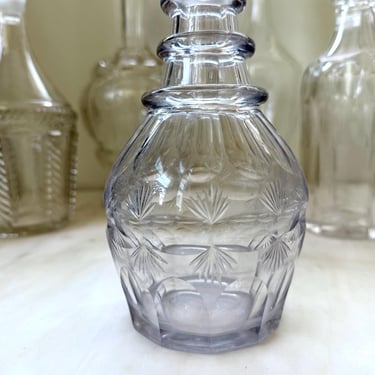 Antique Decanter Three Ring Neck Victorian Crystal Small Decanter Heavy Cut Glass Basal Flutes Shoulder Flutes Vintage Barware Bottle 