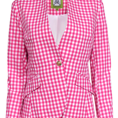 Elizabeth McKay - Hot Pink Cotton Blazer w/ Gold-Toned Buttons &amp; Pockets Sz XS