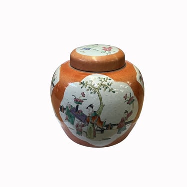 Oriental Orange Base Scenery Graphic Porcelain Round Jar ws2561E 