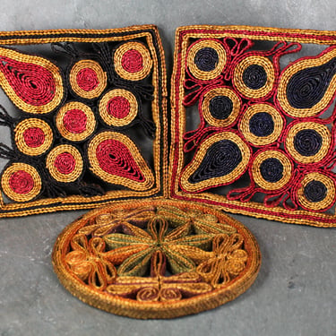 Mid-Century Straw Trivets | Set of 3 Vintage Woven Mats | Indoor/Outdoor Trivets | Boho Chic Trivets 