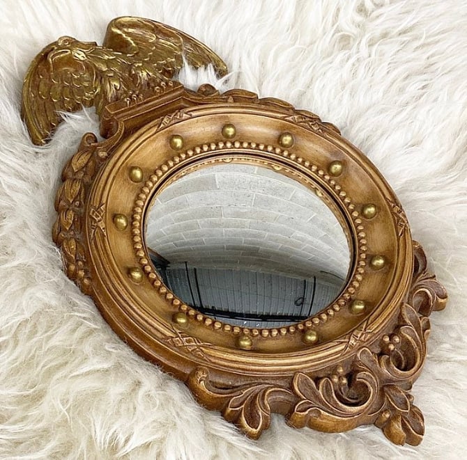 Vintage Oval Frame MIRROR Gold Ornate Vintage store Plastic with Syroco Glass