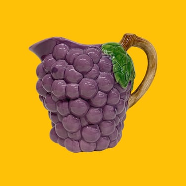 Vintage Grape Pitcher Retro 1980s Contemporary + Ceramic + Fruit + Kitchen + Drinkware + Serving Drinks + Display + Made in Taiwan R.O.C. 