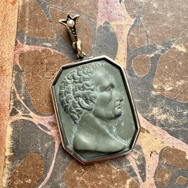 Very Fine Antique Grand Tour Lava Cameo Pendant 9K Late Georgian Early Victorian 