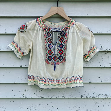30s/40s Hand-embroidered Hungarian folk blouse *kids/junior size* 