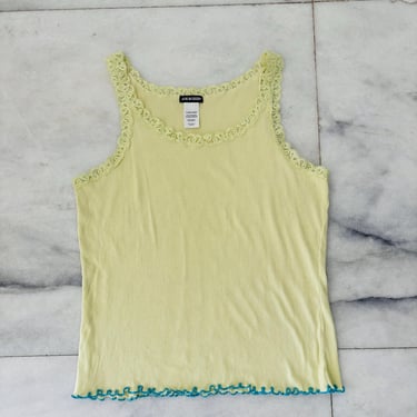Y2K VTG Joe Boxer Lace Trim Camisole Tank Yellow Cotton Babydoll Fairy Womens XL 