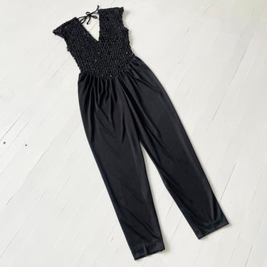 1980s Black Sequin Jumpsuit 