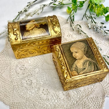 Ornate Trinket Boxes, Set 2, Masterpiece Art, Gold Jewelry Box, Hollywood Regency, Mid Century Vintage 