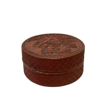 Vintage Chinese Red Resin Lacquer Round Carving Small Accent Box ws3011E 