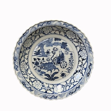 Chinese Blue & White Porcelain Oriental Scenery Display Charger Plate ws2562E 