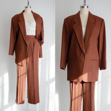 brown wool suit 80s 90s vintage Pendleton oversized blazer wool pantsuit 