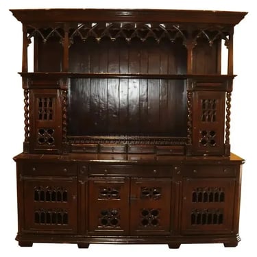 Dark Walnut Antique Style Gothic Cupboard China Cabinet For Sale 14 of 14 Dar