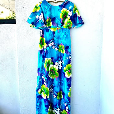 Vintage 60s 70s Bright Hawaiian Muumuu Bright Hawaii Floral Dress 