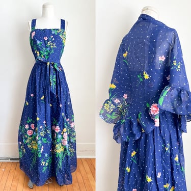 Vintage 1960s-70s Miss Elliette Floral Maxi Dress / XS 