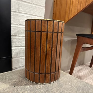 Vintage Trash Can - Ransburg Waste Can - American Walnut Exterior 