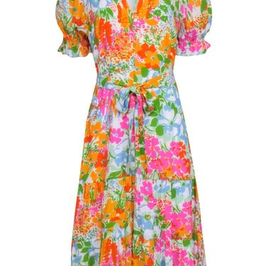 Rails - Orange &amp; Multi Color Floral Print Midi Dress Sz XS