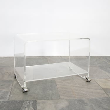 Vintage Michel Dumas Roche Bobois Style Lucite Side Plexiglass Console Table Space Age Atomic Era Panton Eames Minibar Loft Accent Ghost Bar 