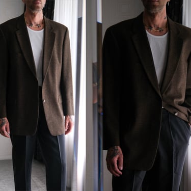 Vintage 90s Calvin Klein Brown Flecked Wool & Silk Blend Italian Blazer | Made in Italy | 1990s CK Designer Streetwear Boxy Fit Suit Jacket 