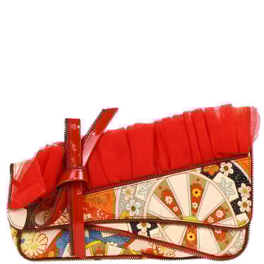 Christian Dior Multicolor Silk Embroidered Saddle Clutch