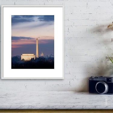 Washington DC Skyline Photo, Lincoln Memorial, Washington Monument, Capitol Dome Print, DC Cityscape Print, Colorful Sunrise Wall Art 